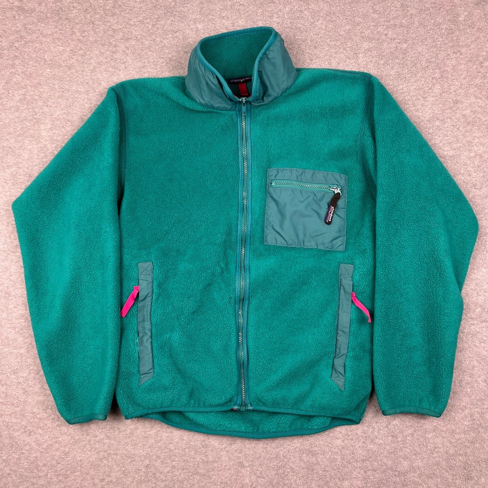 Vintage Patagonia Fleece Jacket Mens Medium Teal 90s USA Full Zip